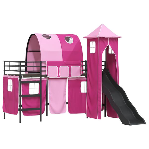 vidaXL Kids'Loft Bed Frame Black and Pink 99.5 x 190 cm Metal