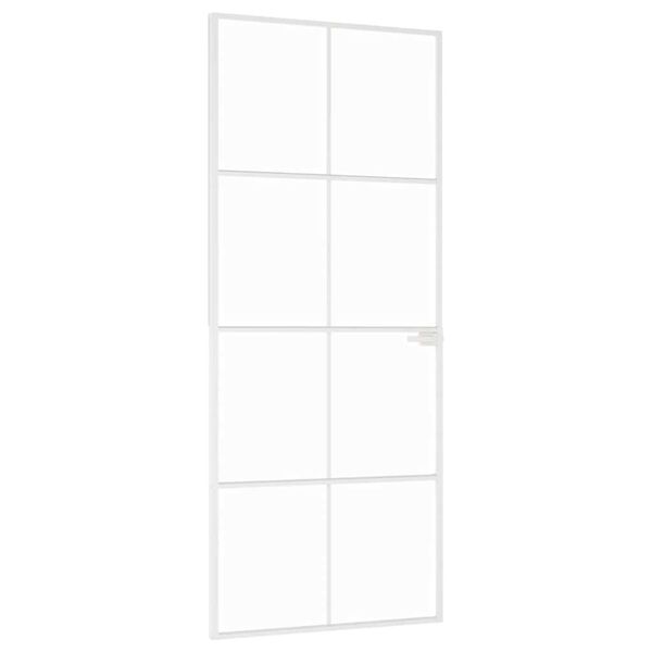 vidaXL Interior Door White 83x201.5 cm Tempered Glass&Aluminium Slim