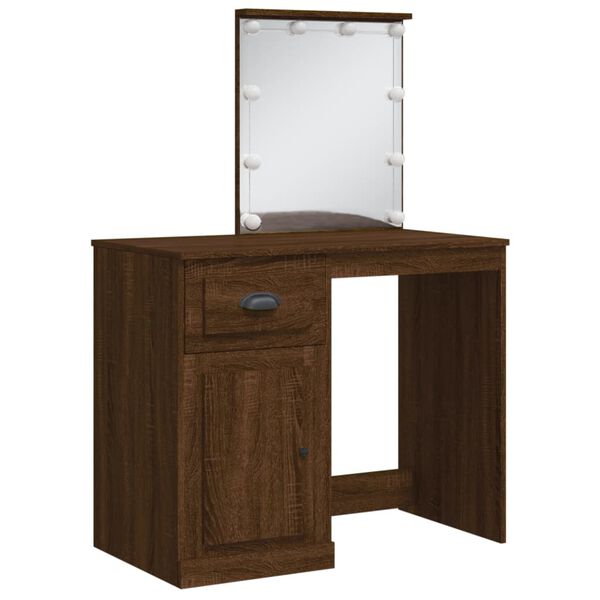 vidaXL Dressing Table with LED Lights Brown Oak 90x42x132.5 cm