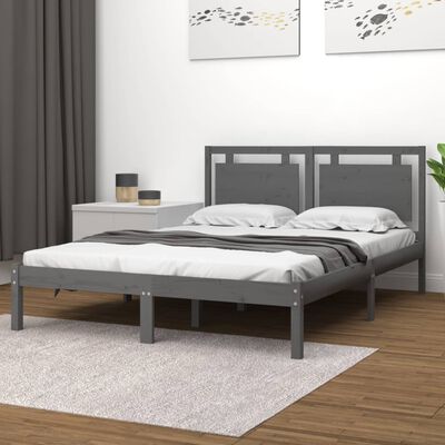 vidaXL Bed Frame Grey Solid Wood 150x200 cm King Size