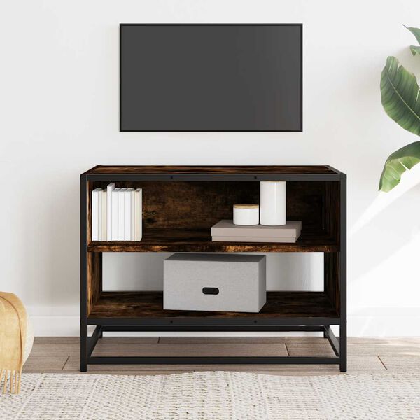vidaXL TV Cabinet Smoked Oak 61x40x46 cm Engineered Wood and Metal