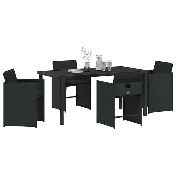 vidaXL Garden Dining Set with Cushion 5 pcs Black Poly Rattan