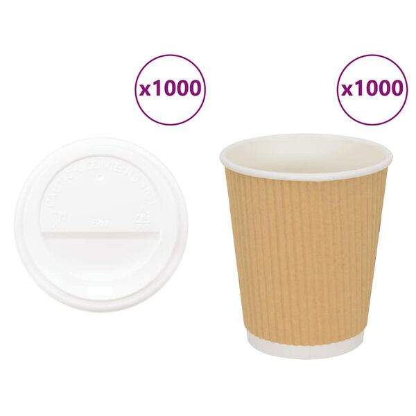 vidaXL Paper Coffee Cups with Lids 1000 pcs 8oz 200ml
