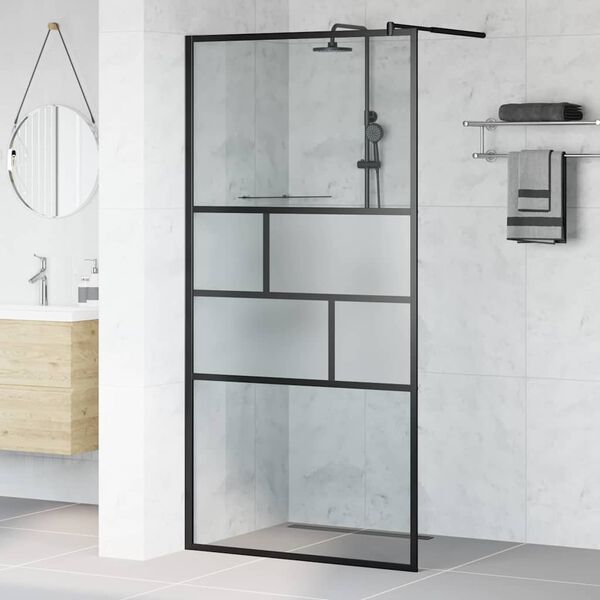 vidaXL Walk-in Shower Wall Black 100 x 195 x 0.5 cm