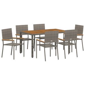 vidaXL Garden Dining Set 7 pcs Grey Poly Rattan