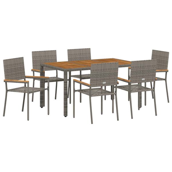 vidaXL Garden Dining Set 7 pcs Grey Poly Rattan