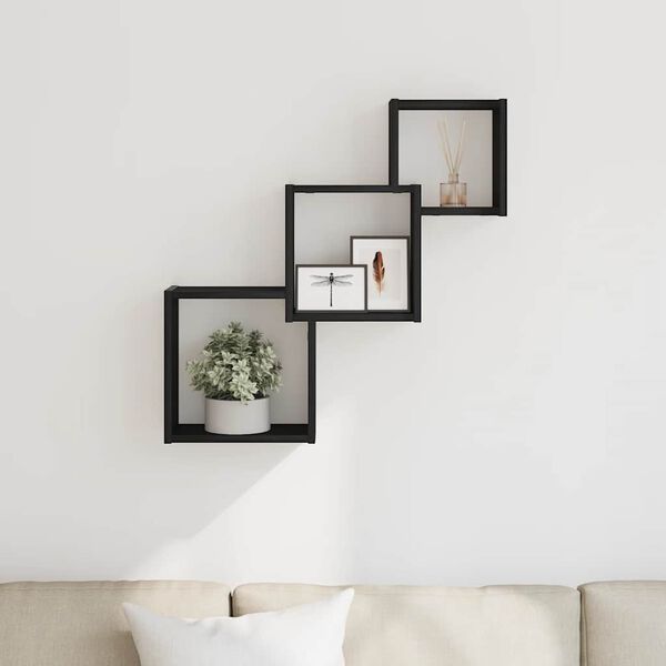 vidaXL Wall Cube Shelves Black Oak 68x15x68 cm Engineered Wood