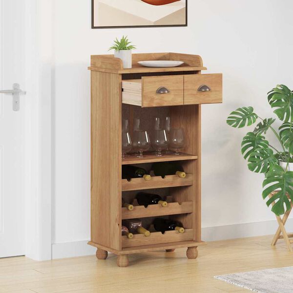 vidaXL Wine Cabinet ASKIM Brown 57 x 37 x 114 cm Solid pine wood