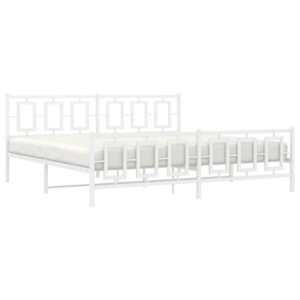 vidaXL Metal Bed Frame without Mattress with Footboard White 200x200cm