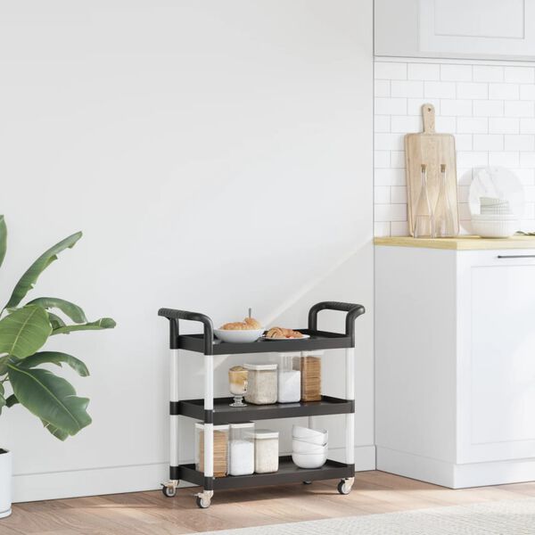 vidaXL 3-Tier Trolley Black 77x34x72 cm Aluminium