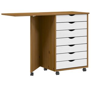 vidaXL Rolling Cabinet with Desk "MOSS" Honey Brown Solid Wood Pine