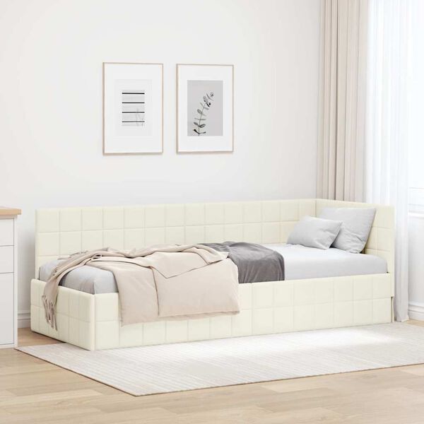 vidaXL Corner Bed Frame with Headboard Cream 80 cm x 200 cm Velvet