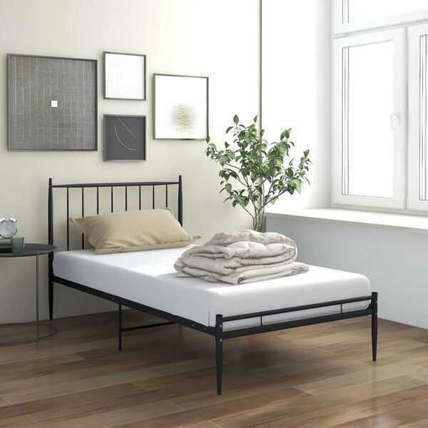 vidaXL Bed Frame without Mattress Black Metal 90x200 cm