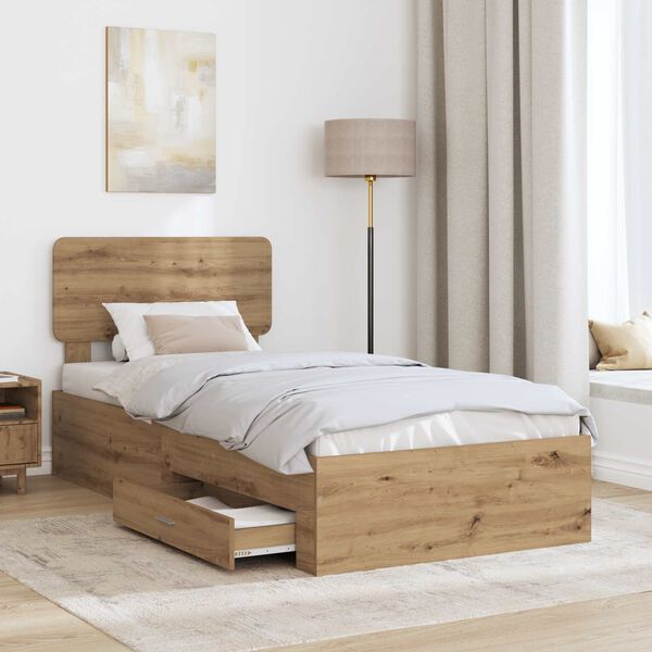 vidaXL Bed Frame with Drawer Artisan Oak 100 x 200 cm Engineered Wood