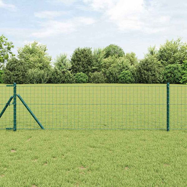 vidaXL Fence with Post Green 0.4 x 50 m Steel and PVC