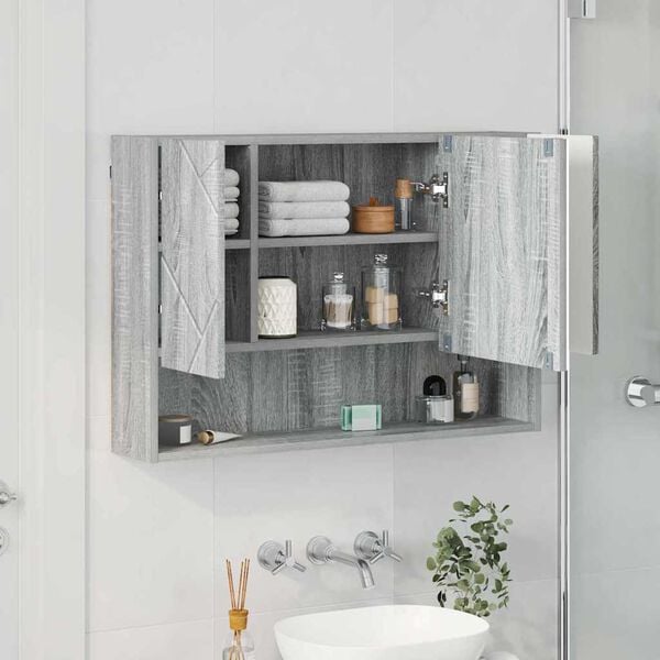 vidaXL Mirror Cabinet Grey Sonoma 80 x 17 x 55 cm Engineered Wood