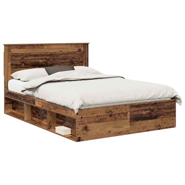 vidaXL Bed Frame with Headboard Old Wood 140 x 200 cm Solid Pine Wood