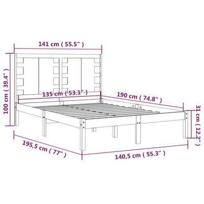 vidaXL Bed Frame White Solid Wood 135x190 cm Double