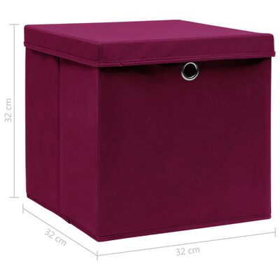 vidaXL Storage Boxes with Lids 10 pcs Dark Red 32x32x32 cm Fabric