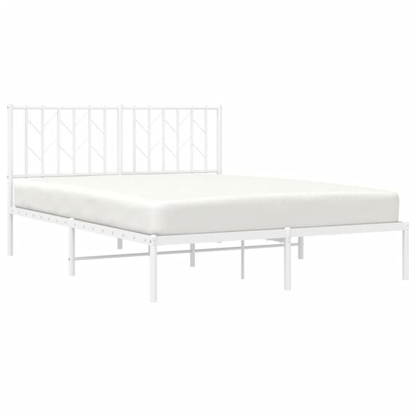 vidaXL Metal Bed Frame without Mattress with Headboard White 135x190cm