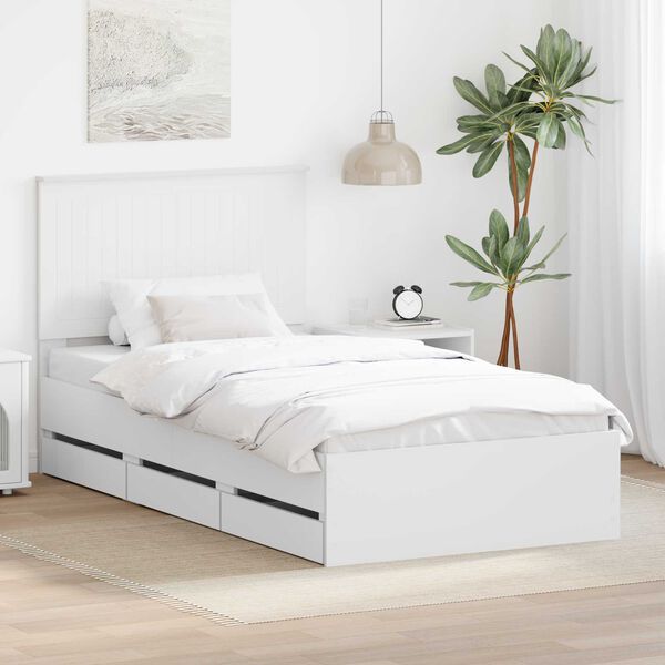 vidaXL Bed Frame with Drawer White 100 x 200 cm Engineer Wood