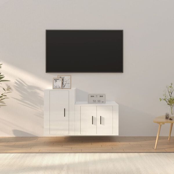 vidaXL 2 Piece TV Cabinet Set High Gloss White Engineered Wood
