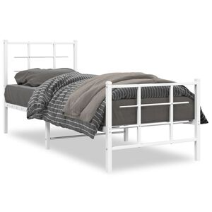 vidaXL Metal Bed Frame without Mattress with Footboard White 75x190cm