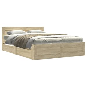 vidaXL Bed Frame with Headboard without Mattress Sonoma Oak 135x190 cm Double