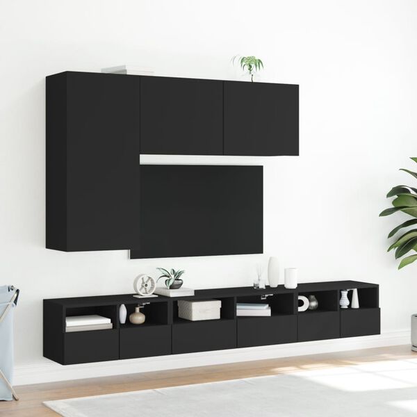 vidaXL TV Wall Cabinet Black 60x30x30 cm Engineered Wood