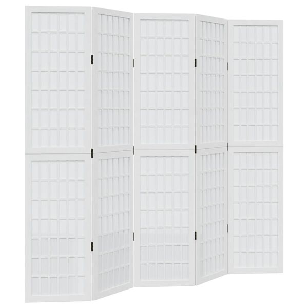 vidaXL Room Divider 5 Panels White Solid Wood Paulownia