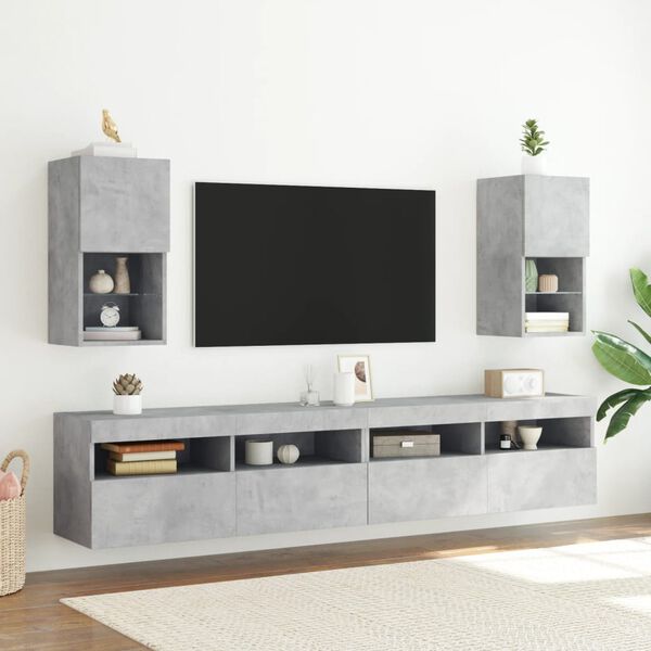 vidaXL TV Cabinets with LED Lights 2 pcs Concrete Grey 30.5x30x60 cm