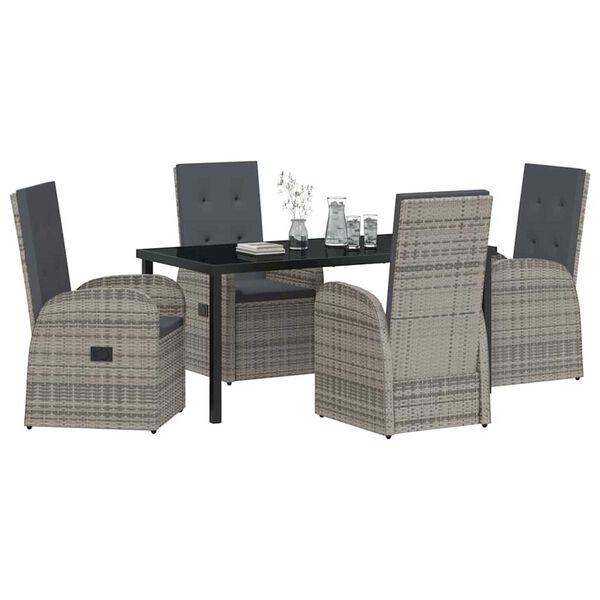 vidaXL Garden Dining Set with Cushion 5 pcs Grey Poly Rattan