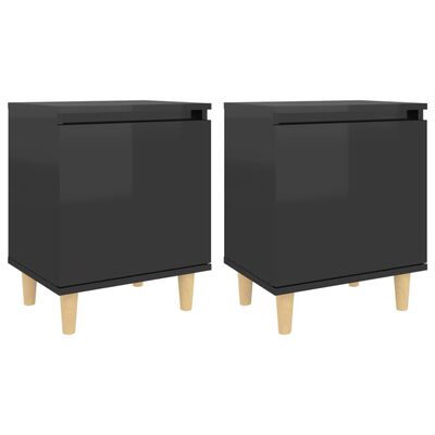 vidaXL Bed Cabinets Solid Wood Legs 2 pcs High Gloss Black 40x30x50 cm