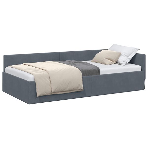 vidaXL Corner Bed Frame with Headboard Dark Grey 90 cm x 190 cm Velvet