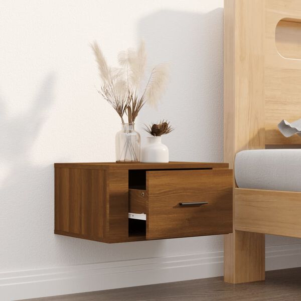 vidaXL Wall-mounted Bedside Cabinet Brown Oak 50x36x25 cm