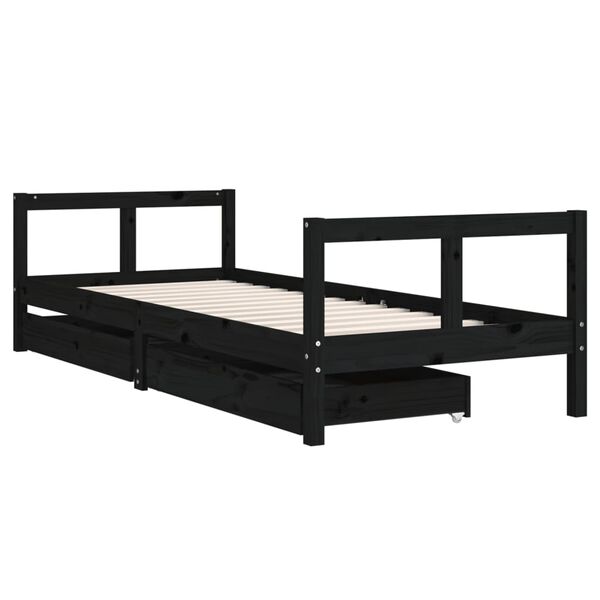 vidaXL Kids Bed Frame with Drawers Black 80x200 cm Solid Wood Pine