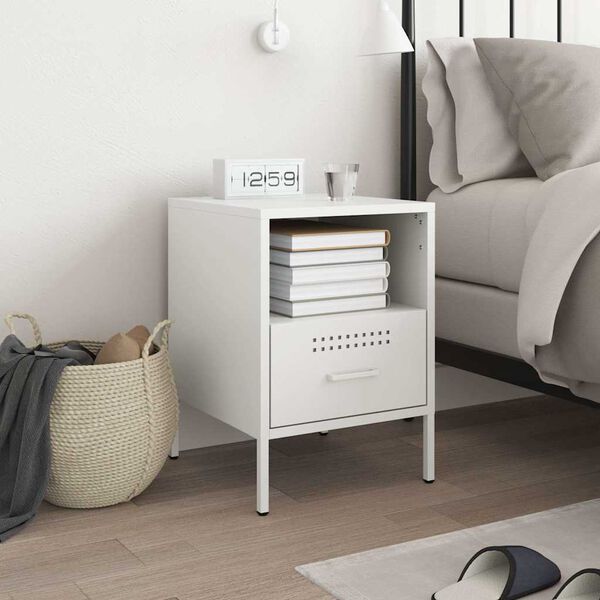 vidaXL Bedside Cabinet White 36x39x50.5 cm Steel
