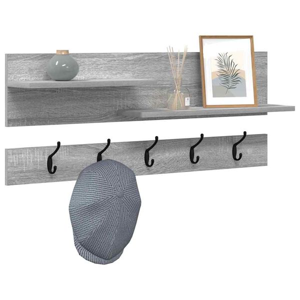 vidaXL Wall-Mounted Coat Rack with Shelf Grey Sonoma 90 x 15 x 36 cm