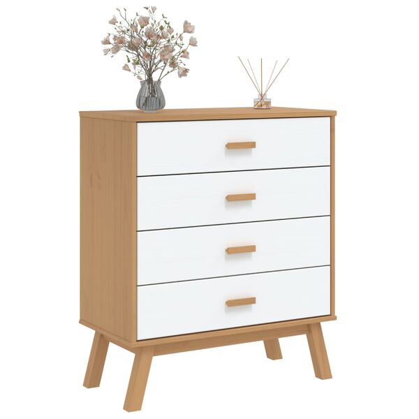 vidaXL Drawer Cabinet OLDEN White and Brown Solid Wood Pine