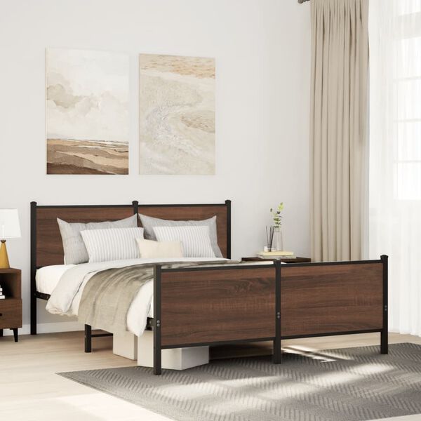 vidaXL Metal Bed Frame without Mattress Brown Oak 160x200 cm