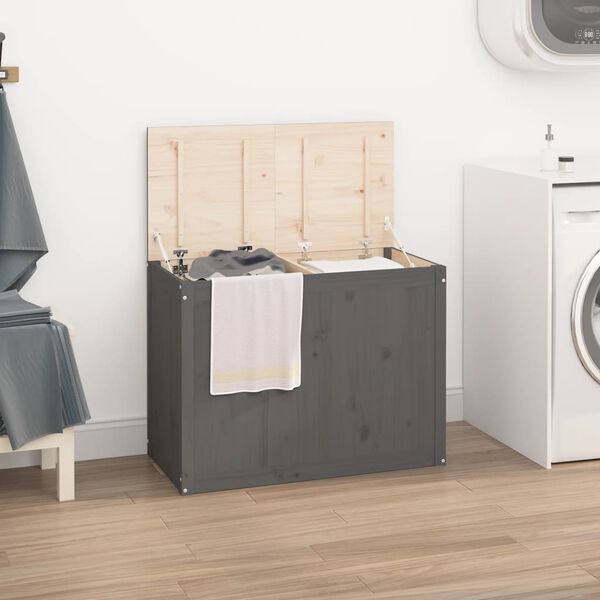vidaXL Laundry Box Grey 88.5x44x66 cm Solid Wood Pine