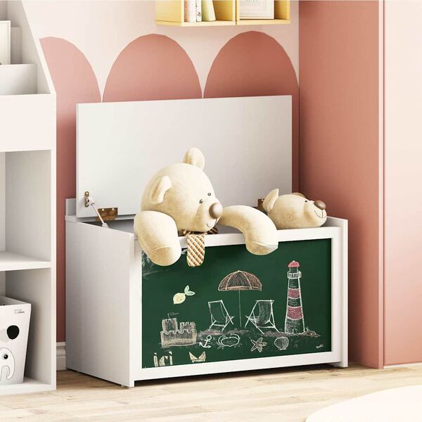 vidaXL Box with Storage and Chalkboard Front with Storage ROROS White