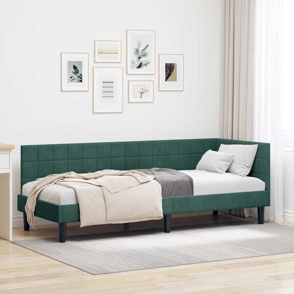vidaXL Corner Bed Frame Dark Green 80 cm x 200 cm Velvet