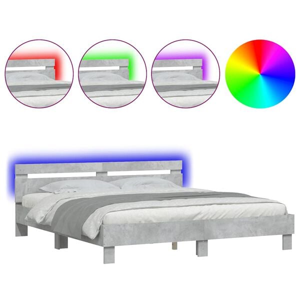 vidaXL Bed Frame with LED without Mattress Concrete Grey 160x200 cm
