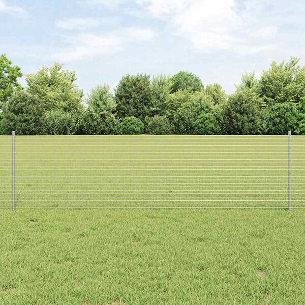 vidaXL Fence with Post Silver 0.6 x 100 m Steel