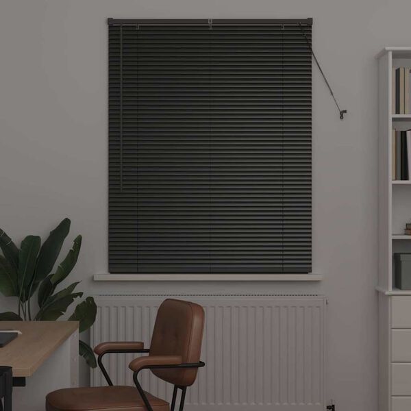 vidaXL Window Blind with Curtains Manual Black Aluminium