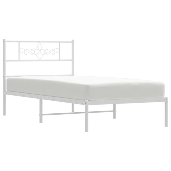 vidaXL Metal Bed Frame without Mattress with Headboard White 75x190cm