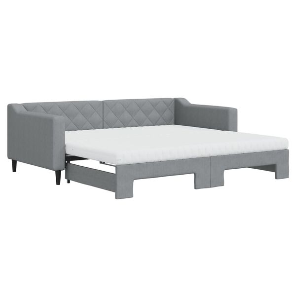 vidaXL Daybed with Trundle and Mattresses Light Grey 90x190 cm Fabric