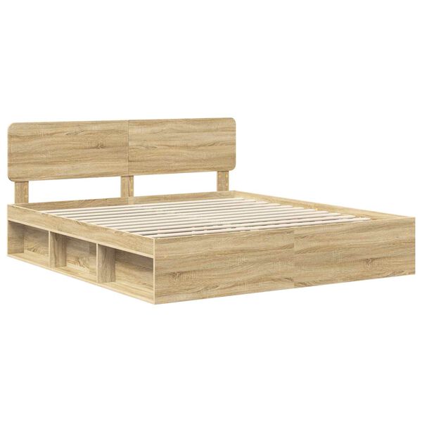 vidaXL Bed Frame with Headboard Sonoma 200 x 200 cm Solid Pine Wood