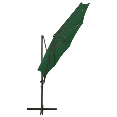 vidaXL Cantilever Umbrella with Pole and LED Lights Green 300 cm